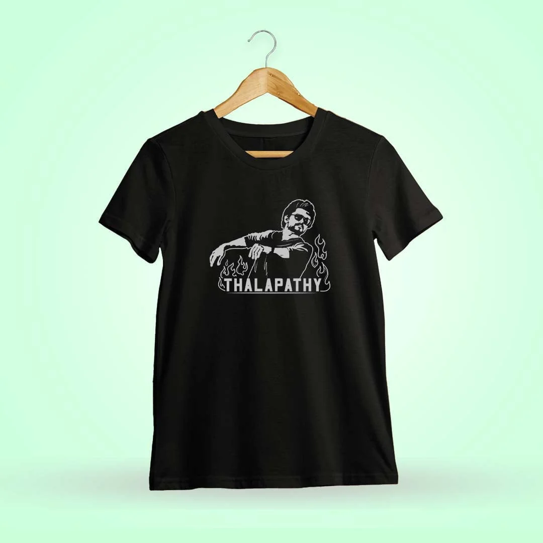 Thee Thalapathy Sitting Pose Men Half Sleeve Black Thalapathy