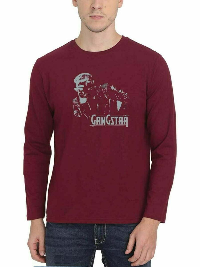 Gangstaa Sitting Pose Men Full Sleeve Maroon Ajith T Shirt