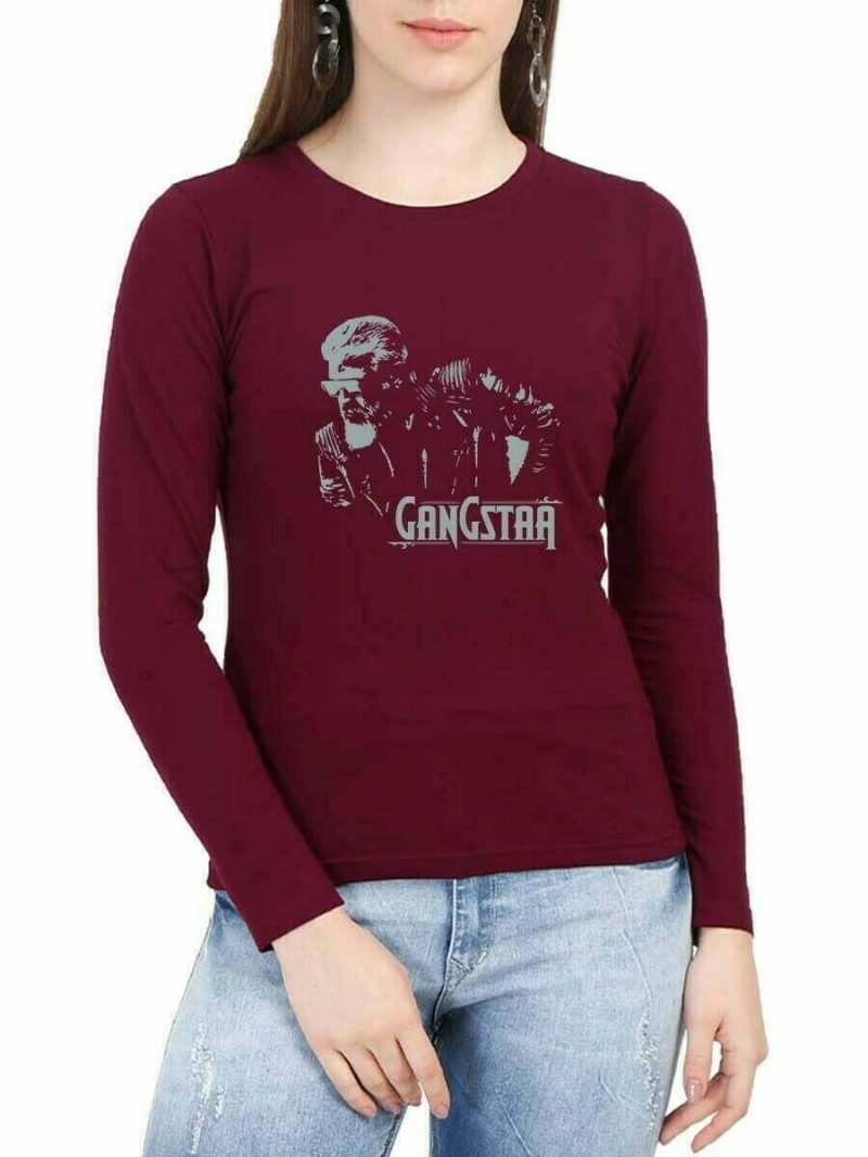 Gangstaa Sitting Pose Women Full Sleeve Maroon Ajith T Shirt