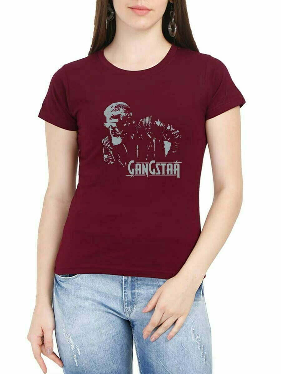 Gangstaa Sitting Pose Women Half Sleeve Maroon Ajith T Shirt