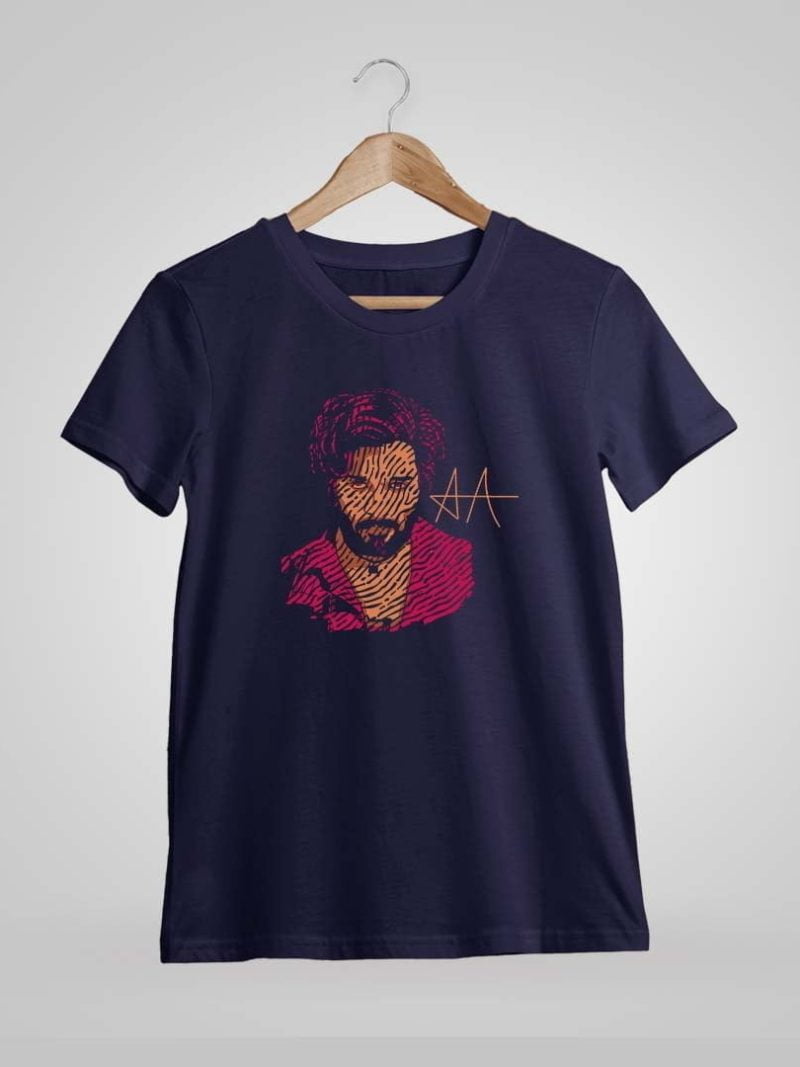 Allu Arjun Sign Men Half Sleeve Navy Blue Telugu Movie T Shirt