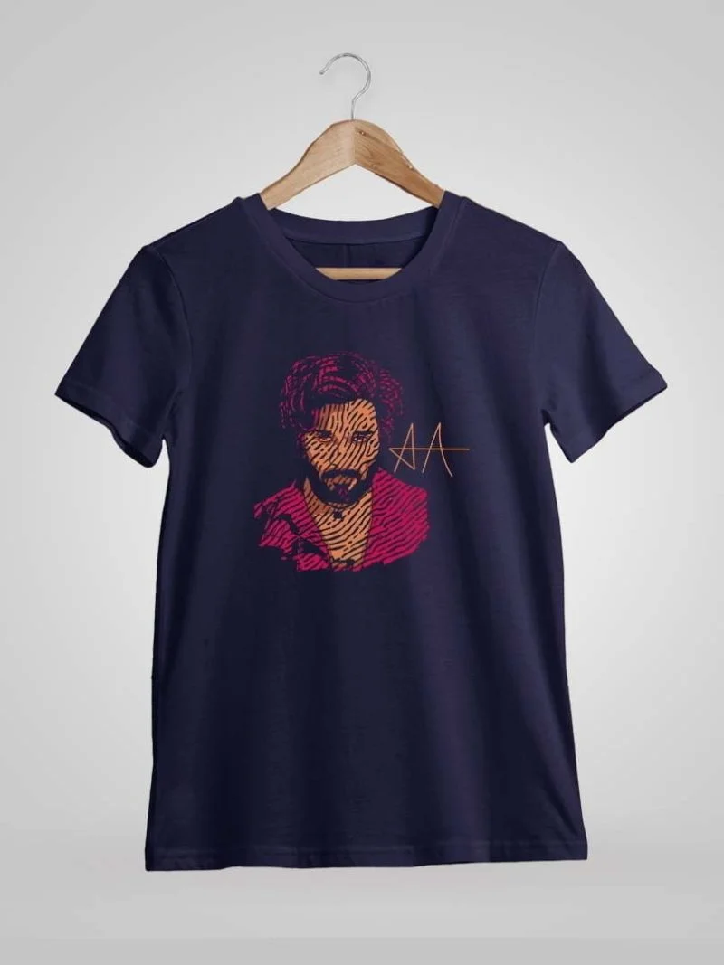 Allu Arjun Sign Men Half Sleeve Navy Blue Telugu Movie T Shirt