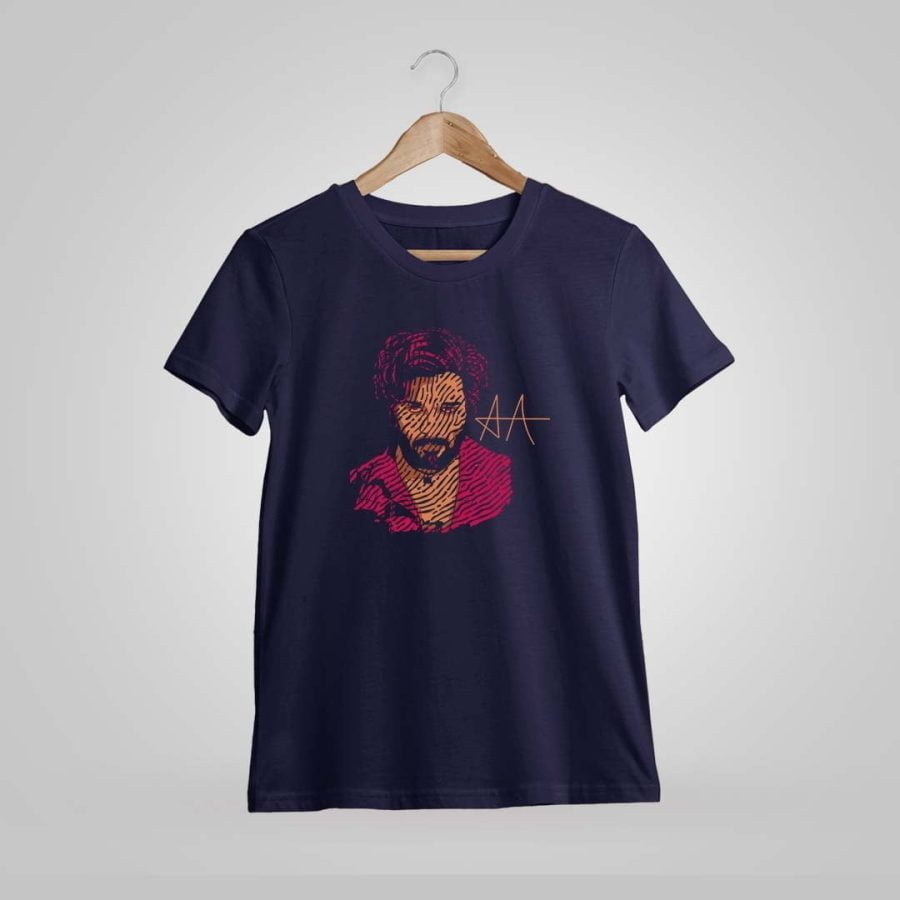 Allu Arjun Sign Men Half Sleeve Navy Blue Telugu Movie T Shirt