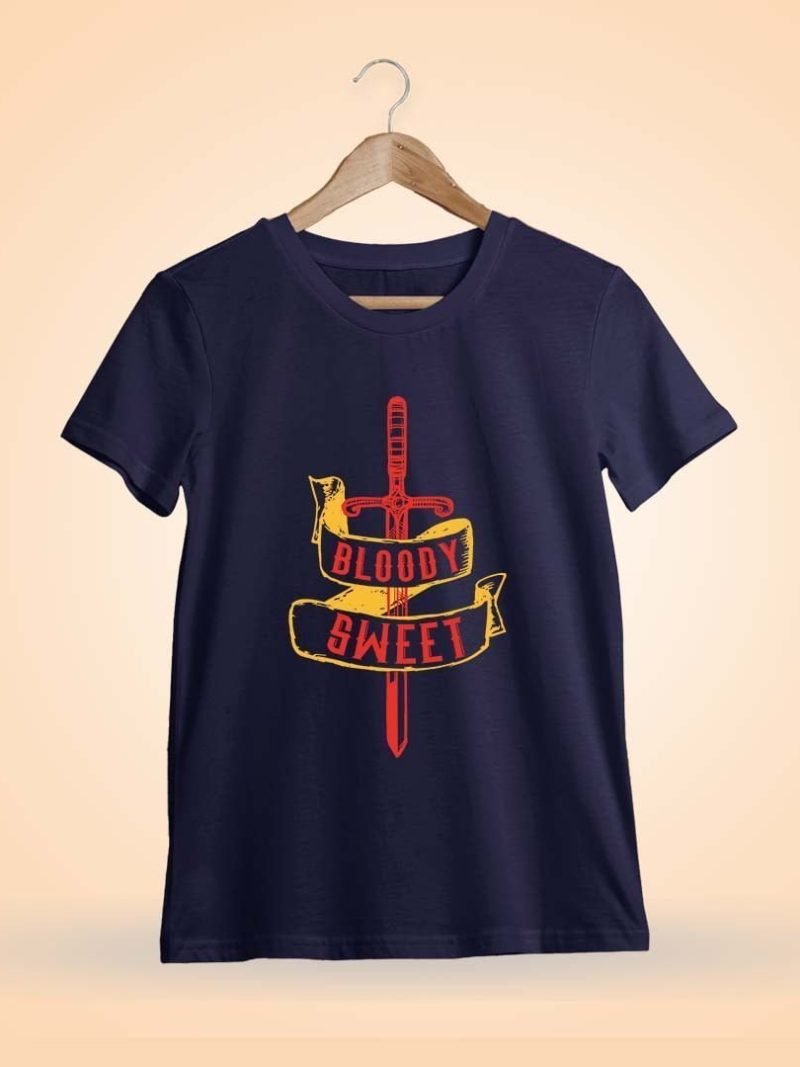 Bloody Sweet Sword Men Half Sleeve Navy Blue Thalapathy Vijay T-Shirt