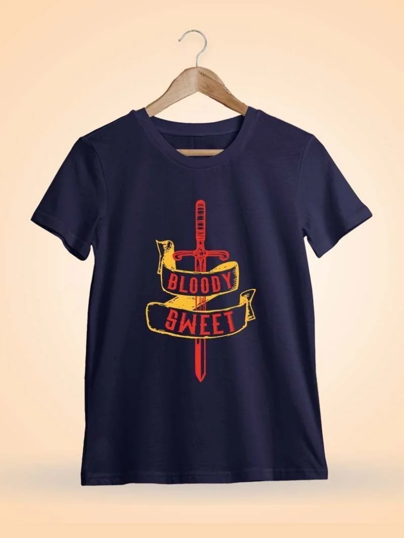 Bloody Sweet Sword Men Half Sleeve Navy Blue Thalapathy Vijay T-Shirt