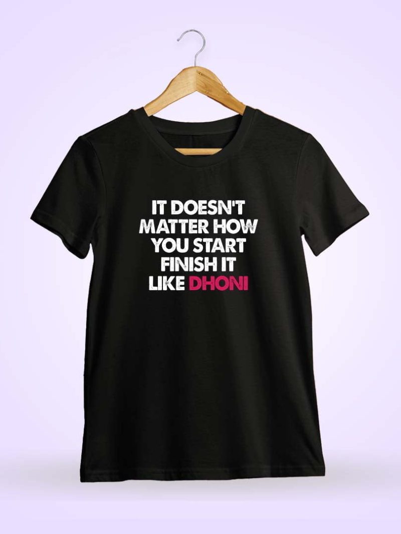Finish Like Dhoni Black MSD T-Shirt