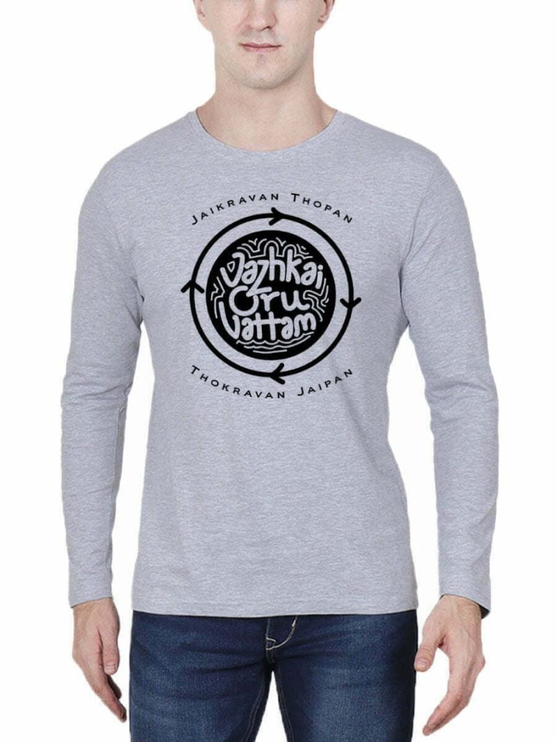 Vazhkai Oru Vattam Men's Grey Melange Full Sleeve Tamil Movie Round Neck T-Shirt