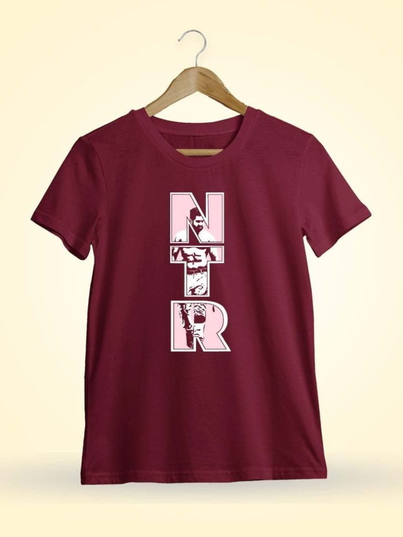 NTR walk Men Half Sleeve Maroon Telugu T Shirt