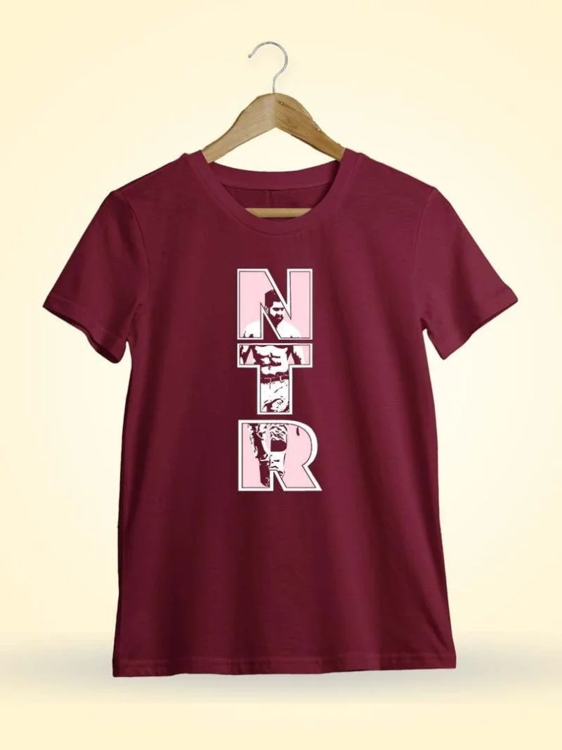 NTR walk Men Half Sleeve Maroon Telugu T Shirt