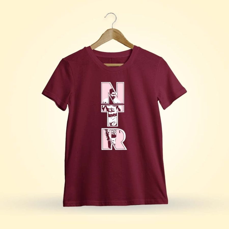 NTR walk Men Half Sleeve Maroon Telugu T Shirt