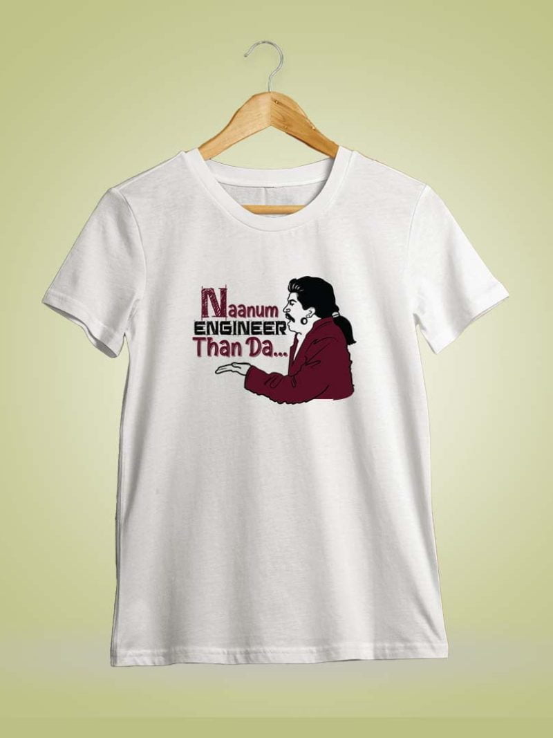 Naanum Rowdy Dhaan Da Momemt To Engineers Men Half Sleeve White Vadivelu T Shirt
