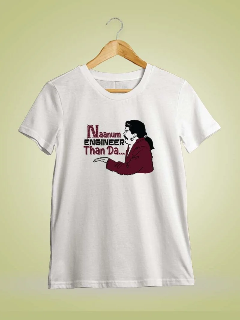 Naanum Rowdy Dhaan Da Momemt To Engineers Men Half Sleeve White Vadivelu T Shirt