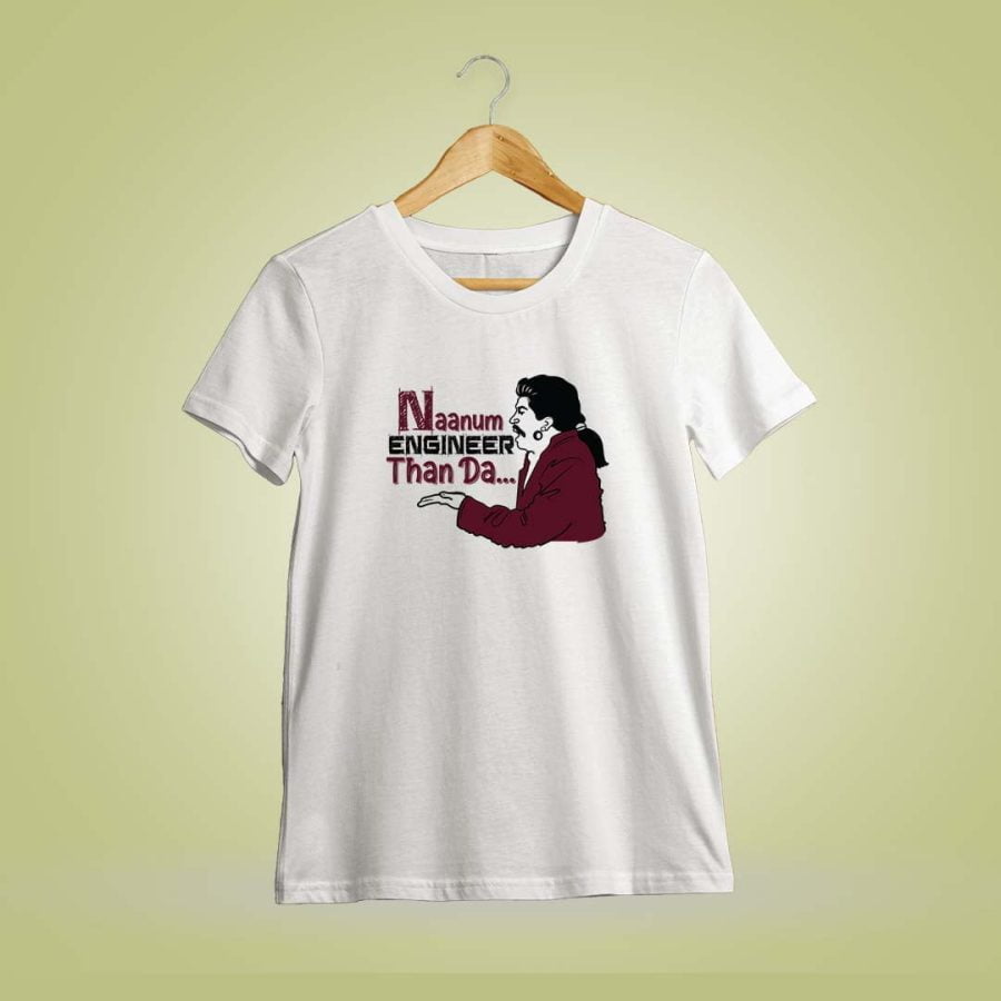 Naanum Rowdy Dhaan Da Momemt To Engineers Men Half Sleeve White Vadivelu T Shirt