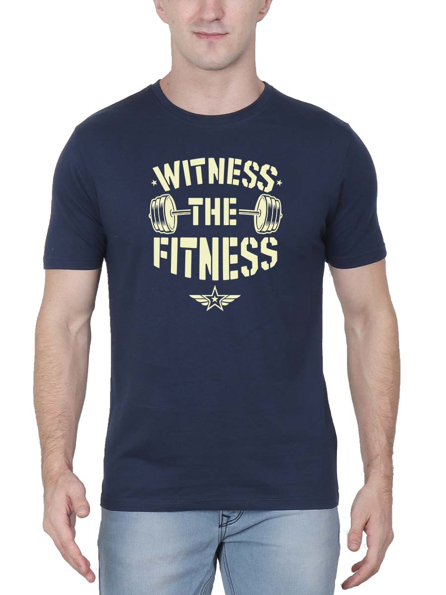 Witness The Fitness Men Half Sleeve Navy Blue Gym T-Shirt