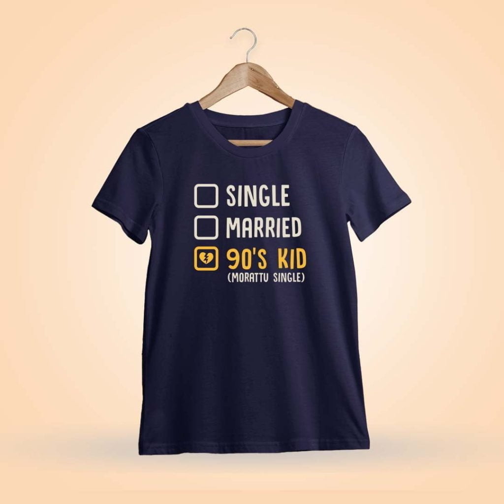 Single Married 90's Kid (Morattu Single) Men's Navy Blue Half Sleeve Tamil Round Neck T-Shirt