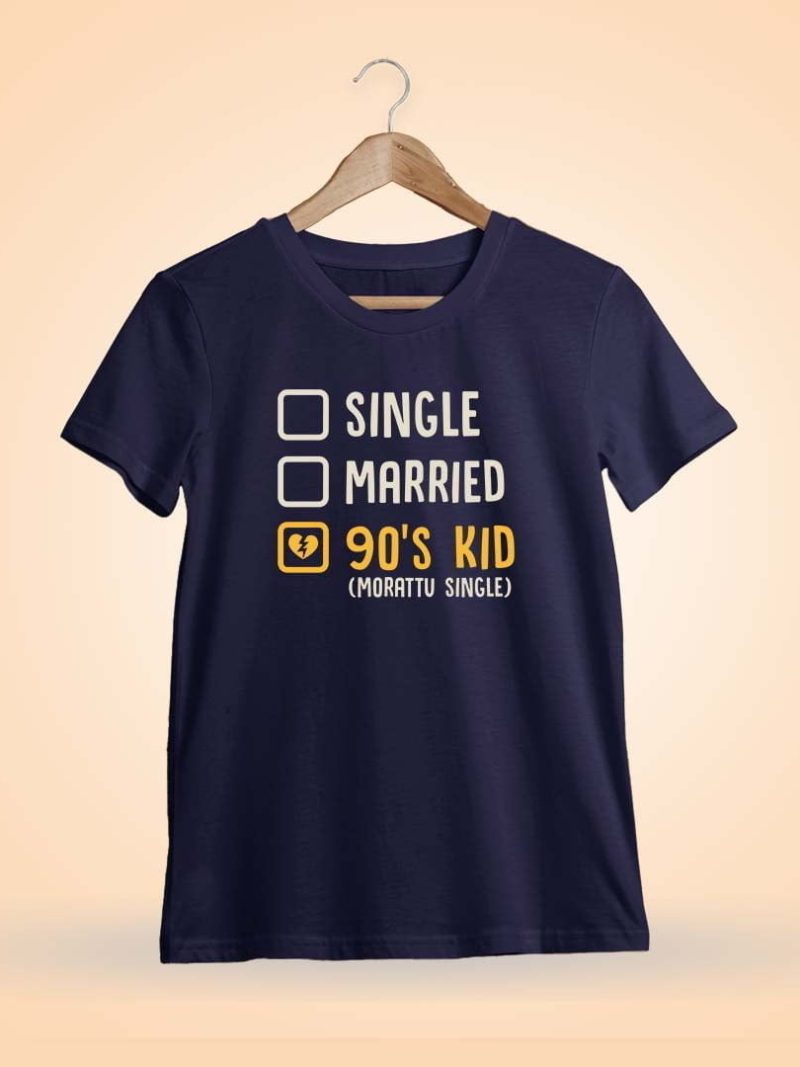 Single Married 90's Kid (Morattu Single) Men's Navy Blue Half Sleeve Tamil Round Neck T-Shirt