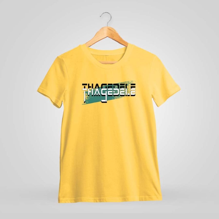 Thagedele Digital Men Half Sleeve Yellow Telugu T-Shirt