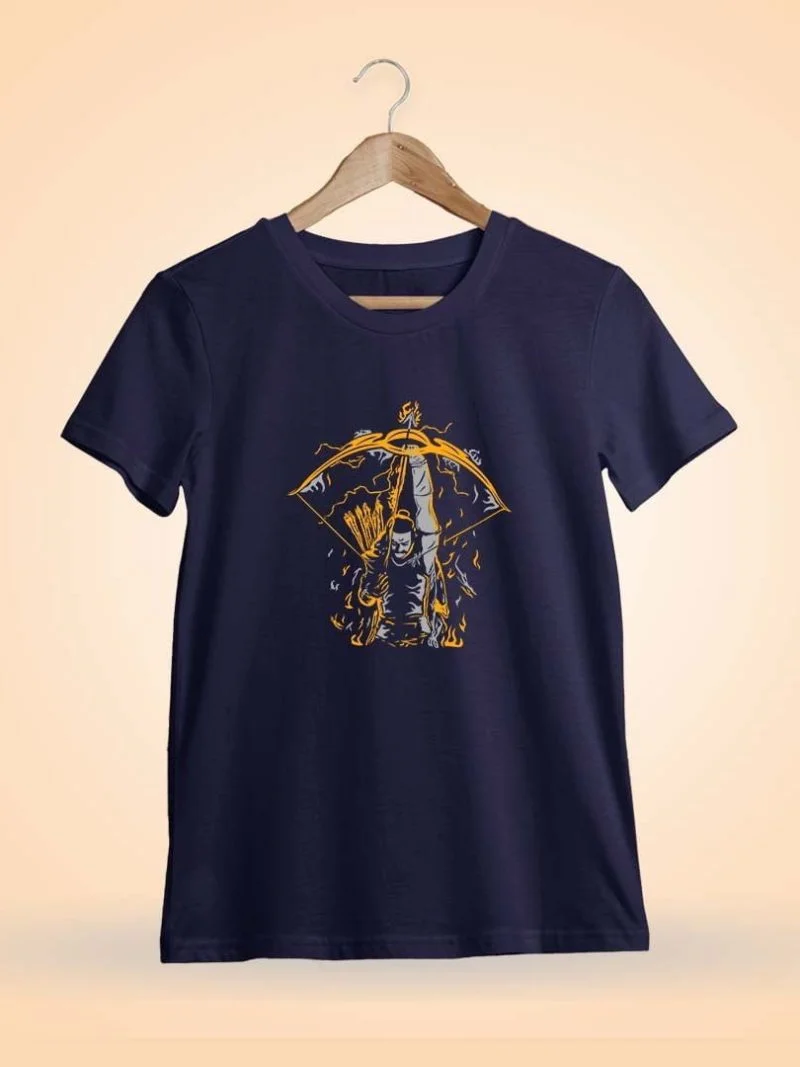 The Warrior Prince Ram Men Half Sleeve Navy Blue Telugu Movie T-Shirt