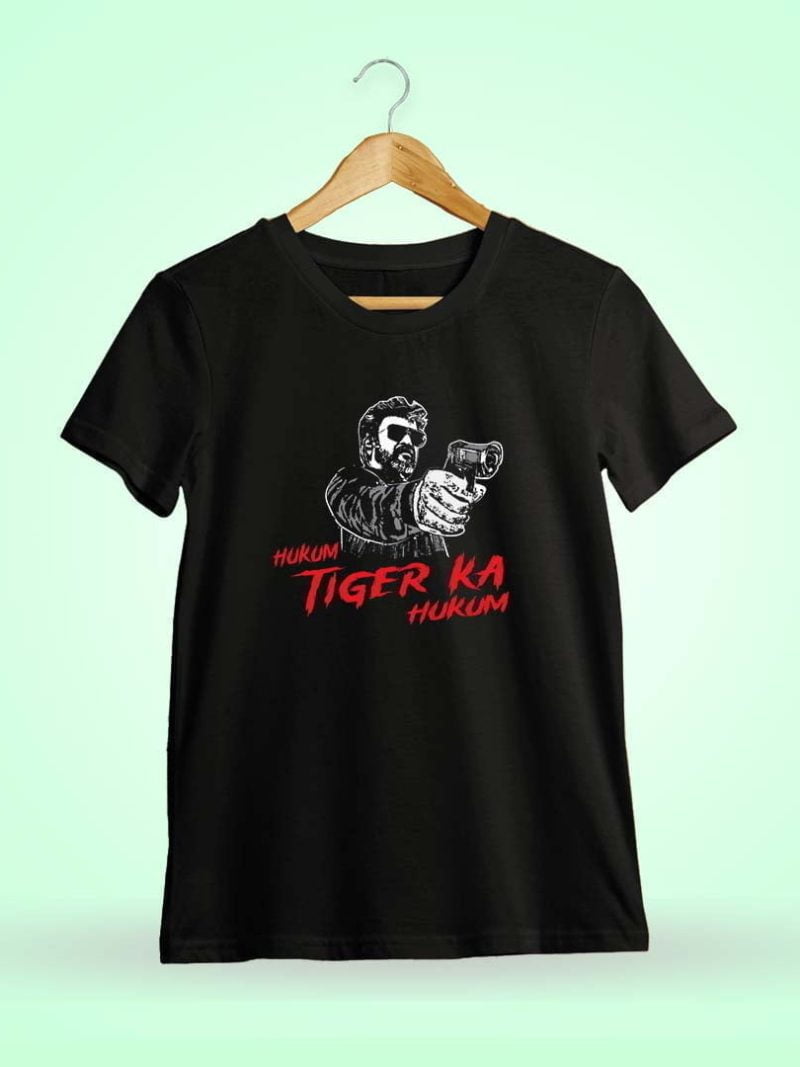 Hukum Tiger Ka Hukum Thalaivar Men Half Sleeve Black Rajini T-Shirt