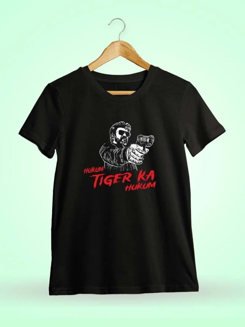 Hukum Tiger Ka Hukum Thalaivar Men Half Sleeve Black Rajini T-Shirt