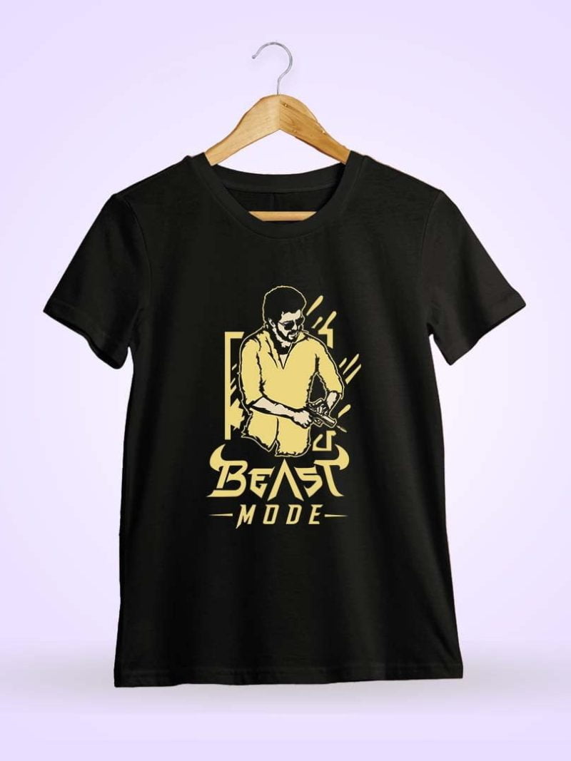 Beast Mode Men Half Sleeve Black Thalapathy Vijay T-Shirt