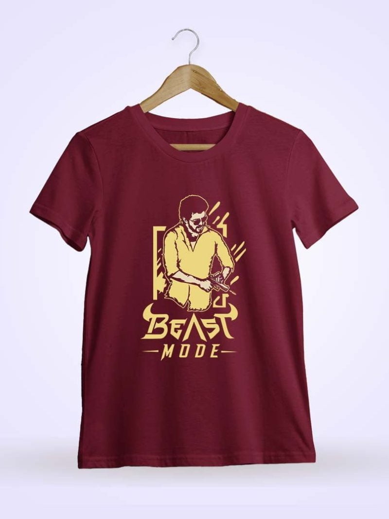 Beast Mode Second Look Men Half Sleeve Maroon Thalapathy Vijay T-Shirt