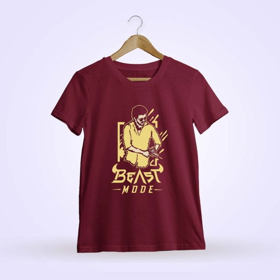 Beast Mode Second Look Men Half Sleeve Maroon Thalapathy Vijay T-Shirt