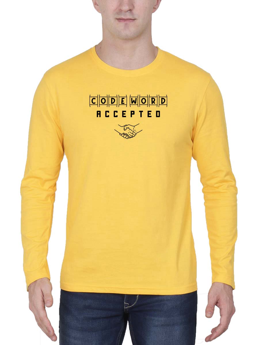 Code Word Accepted Men Full Sleeve Yellow Tamil Dialogue T-Shirt