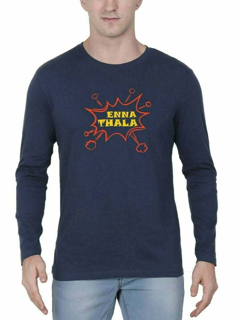Enna Thala Meme Men Full Sleeve Navy Blue Tamil Movie T Shirt