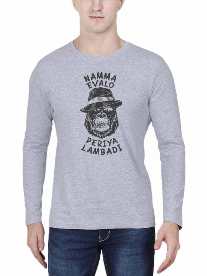 Namma Evalo Periya Lambadi Men Full Sleeve Grey Melange Tamil Movie T Shirt