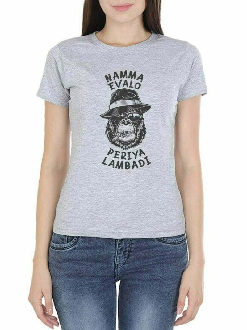 Namma Evalo Periya Lambadi Women Half Sleeve Grey Melange Tamil Movie T Shirt
