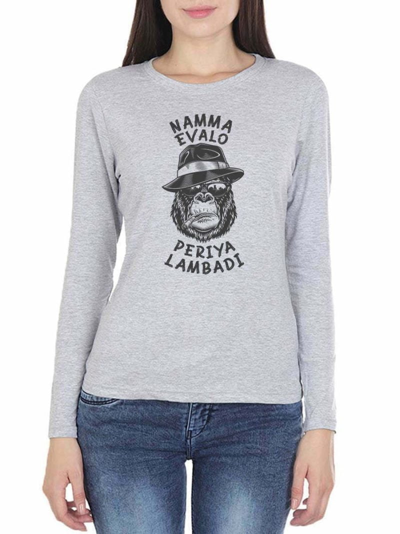Namma Evalo Periya Lambadi Women Full Sleeve Grey Melange Tamil Movie T Shirt