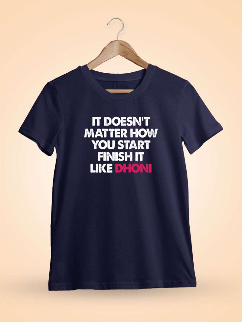 Finish Like Dhoni Navy Blue MSD T-Shirt