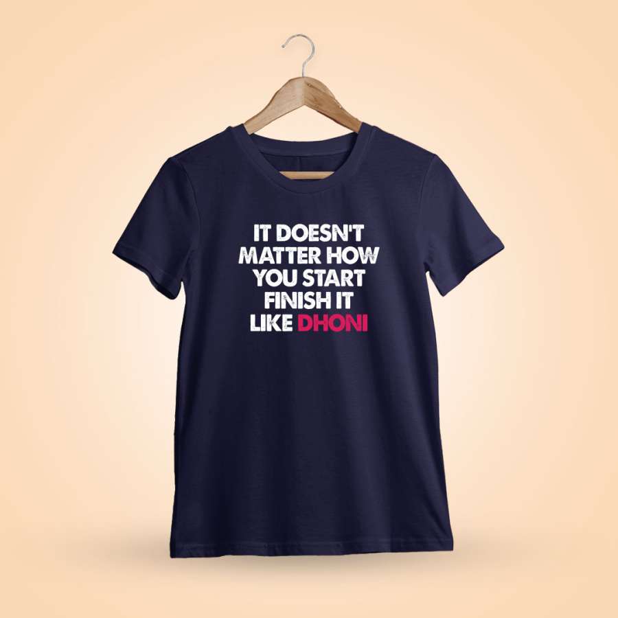 Finish Like Dhoni Navy Blue MSD T-Shirt