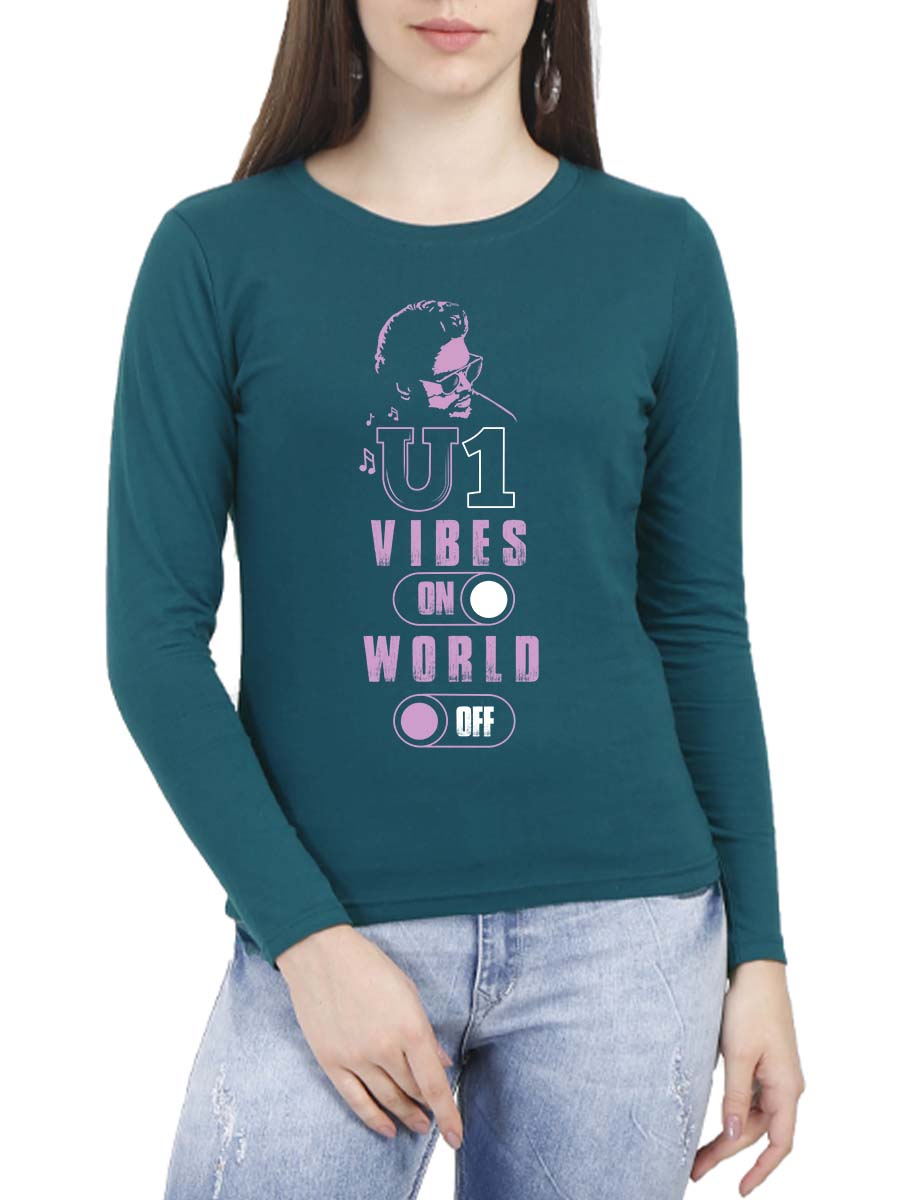 U1- Yuvan Vibes On World Off Women Full Sleeve Petrol Yuvan T-Shirt