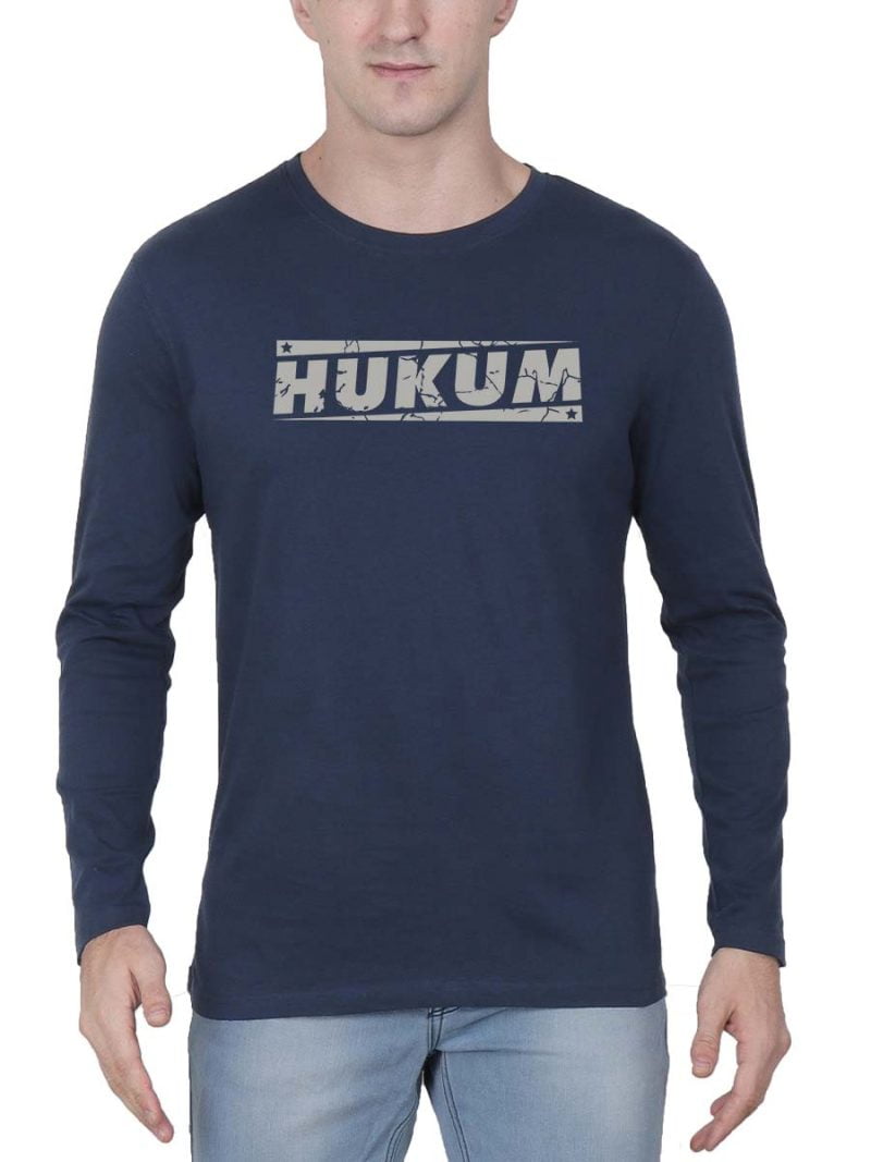Hukum Word Men Full Sleeve Navy Blue Rajini T-Shirt