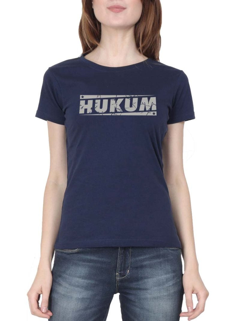 Hukum Word Women Half Sleeve Navy Blue Rajini T-Shirt
