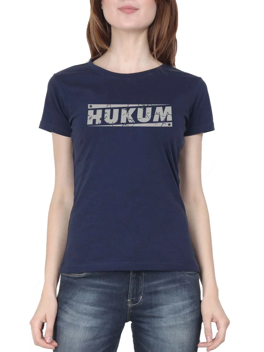 Hukum Word Women Half Sleeve Navy Blue Rajini T-Shirt