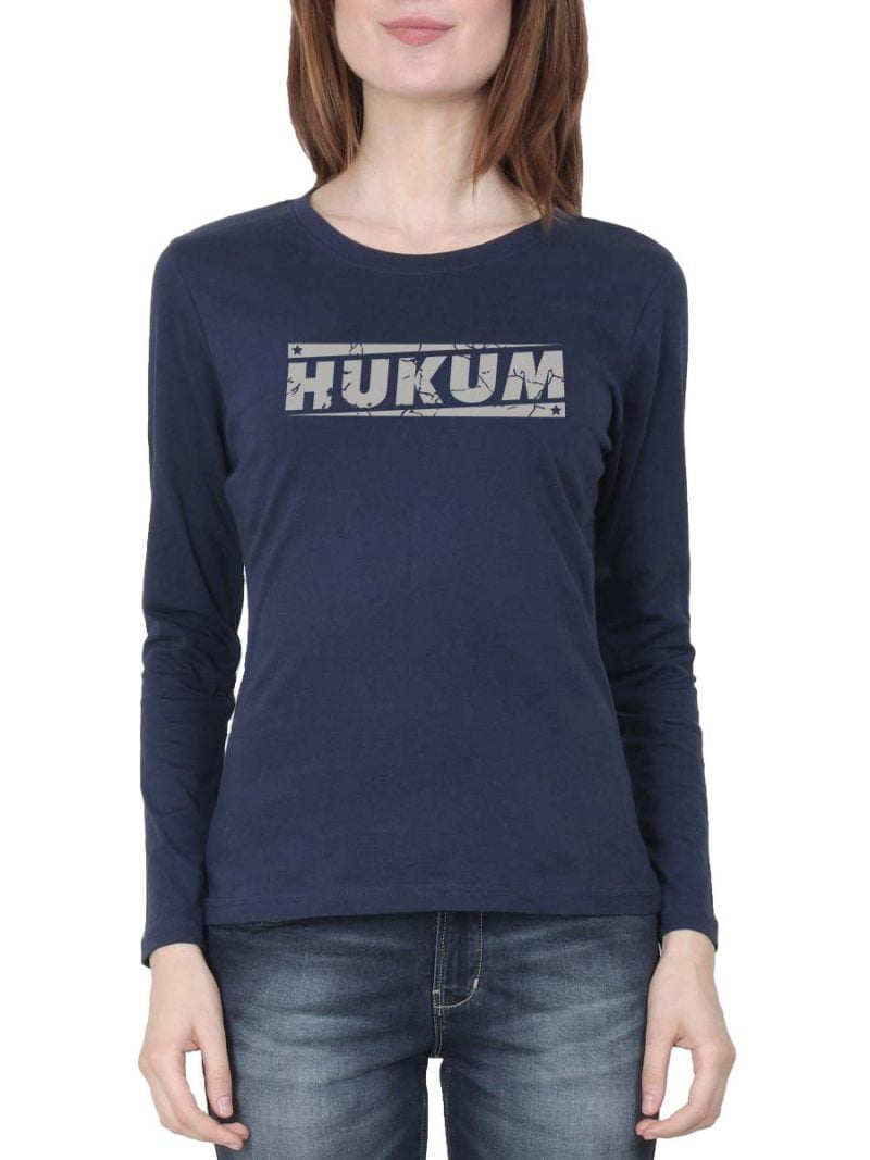 Hukum Word Women Full Sleeve Navy Blue Rajini T-Shirt