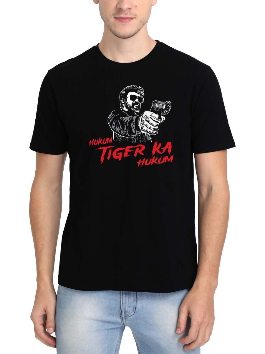 Hukum Tiger Ka Hukum Thalaivar Men Half Sleeve Black Rajini T-Shirt