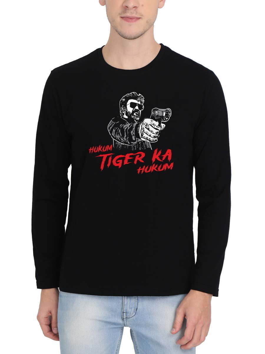 Hukum Tiger Ka Hukum Thalaivar Men Full Sleeve Black Rajini T-Shirt
