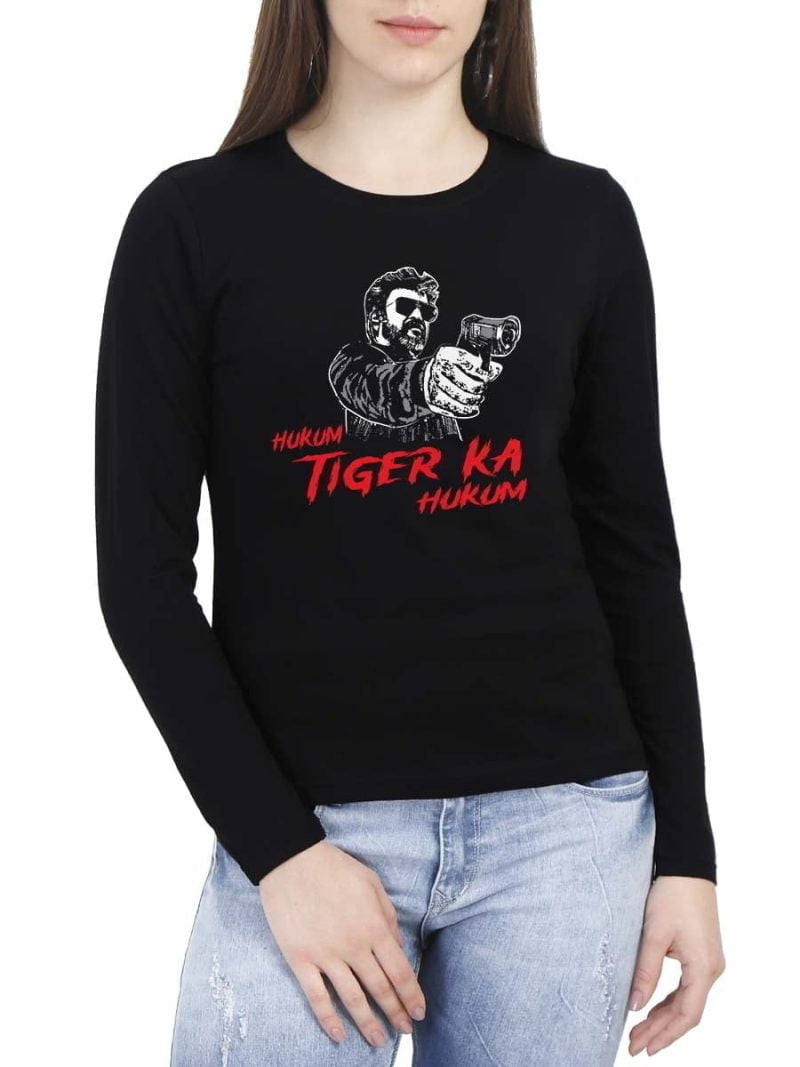 Hukum Tiger Ka Hukum Thalaivar Women Full Sleeve Black Rajini T-Shirt