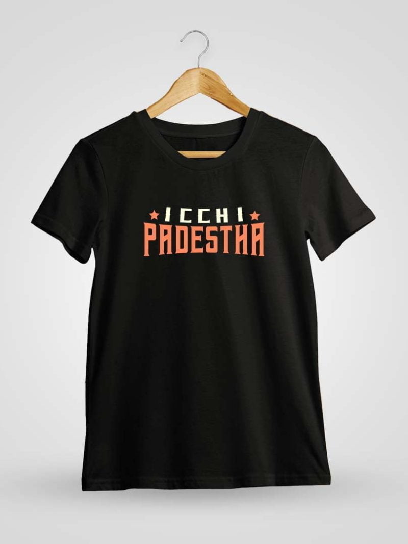 Icchi Padestha Star Men Half Sleeve Black Crazy Telugu T-Shirt