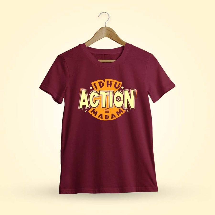 Idhu Action Madam Meme Men Half Sleeve Maroon Crazy Tamil T-Shirt