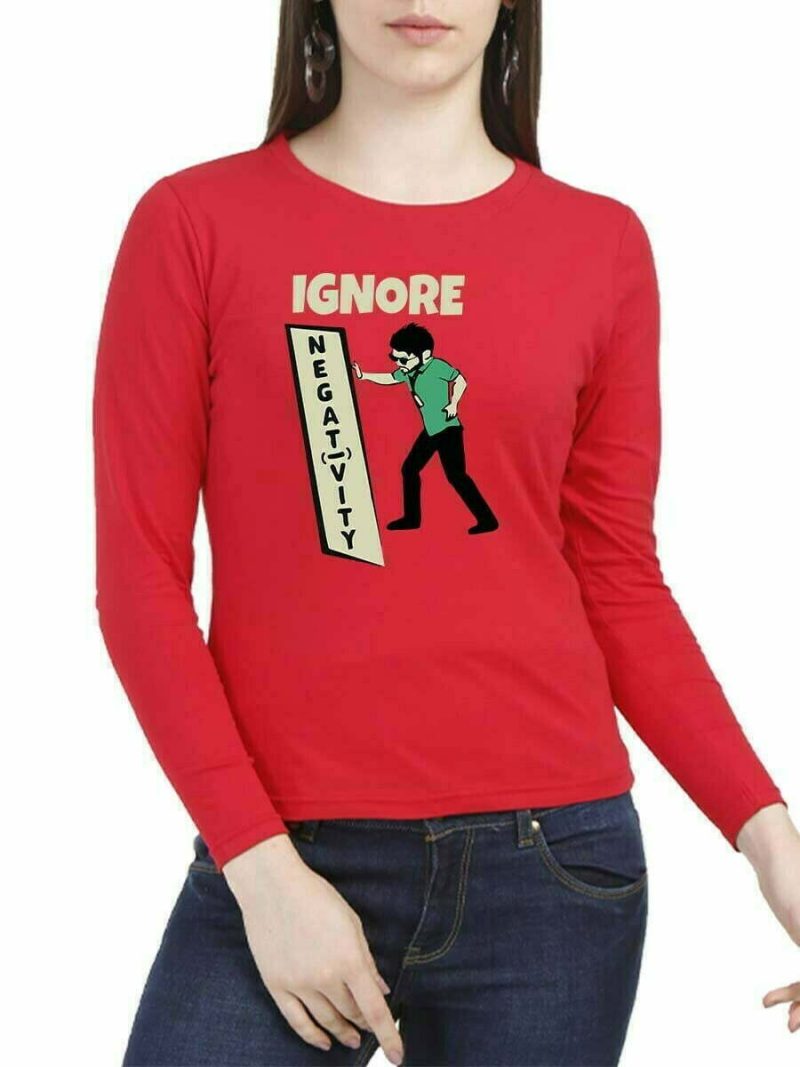 Ignore Negativity Women Full Sleeve Red Thalapathy Vijay T-Shirt