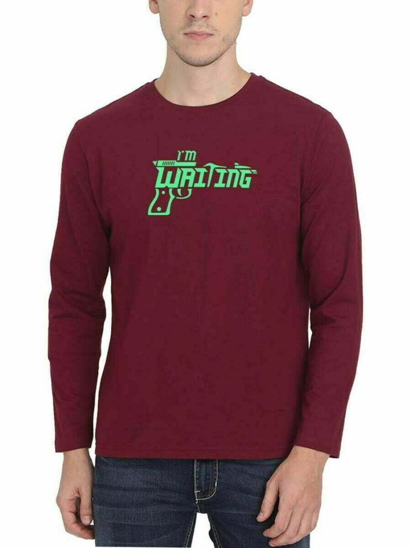 I'M Waiting Men Full Sleeve Maroon Thalapathy Vijay T-Shirt