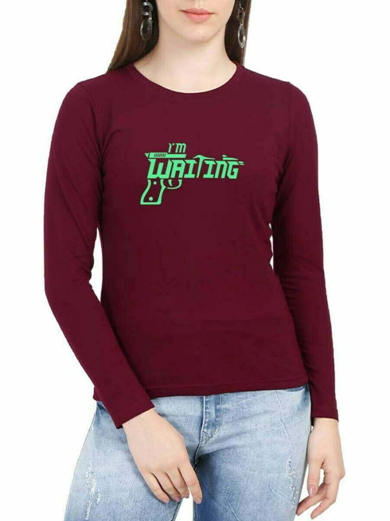 I'M Waiting Women Full Sleeve Maroon Thalapathy Vijay T-Shirt