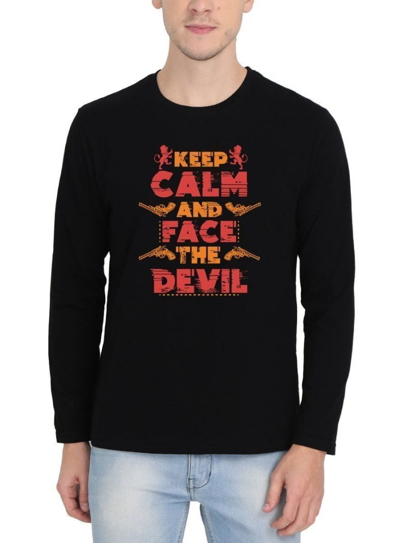 Keep Calm And Face The Devil Men Full Sleeve Black Thalapathy Vijay T-Shirt
