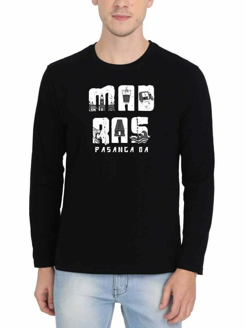 Madras Pasanga Da Men's Black Full Sleeve Tamil Round Neck T-Shirt