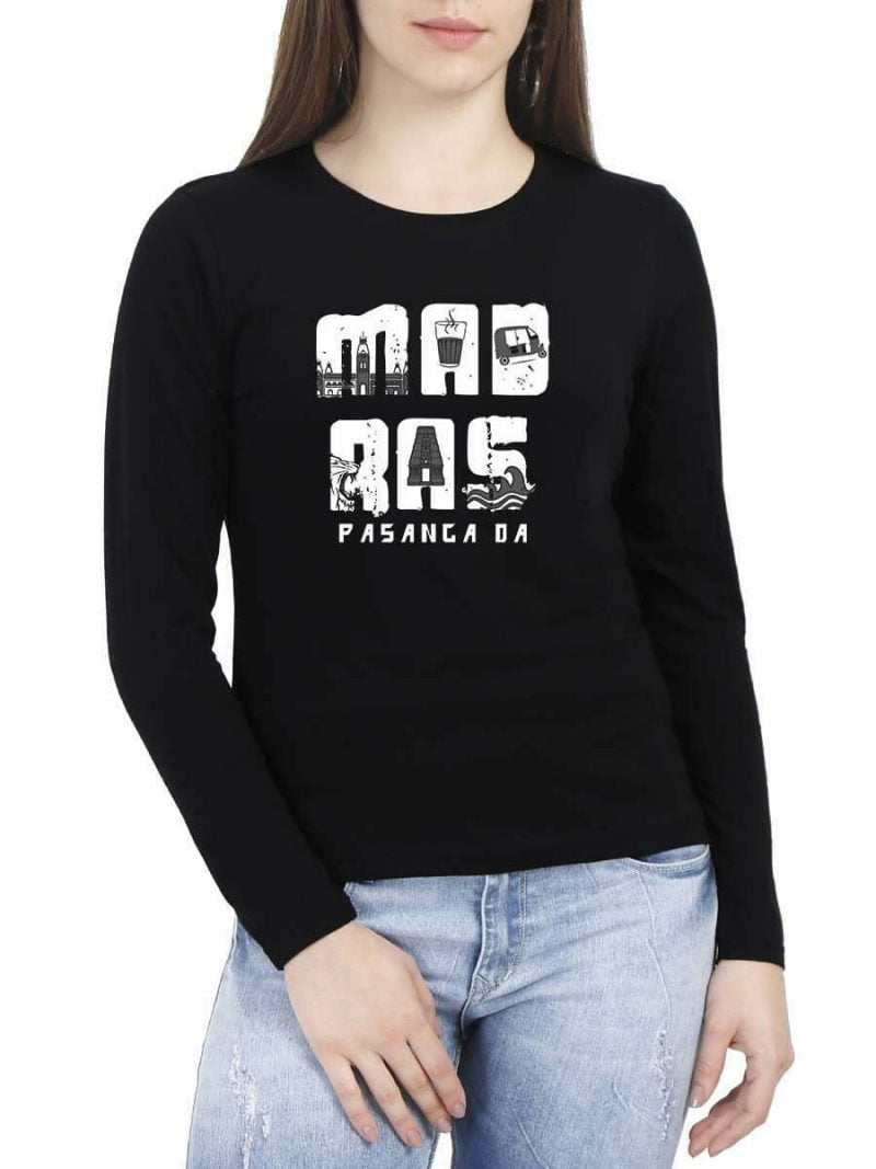 Madras Pasanga Da Women's Black Full Sleeve Tamil Round Neck T-Shirt